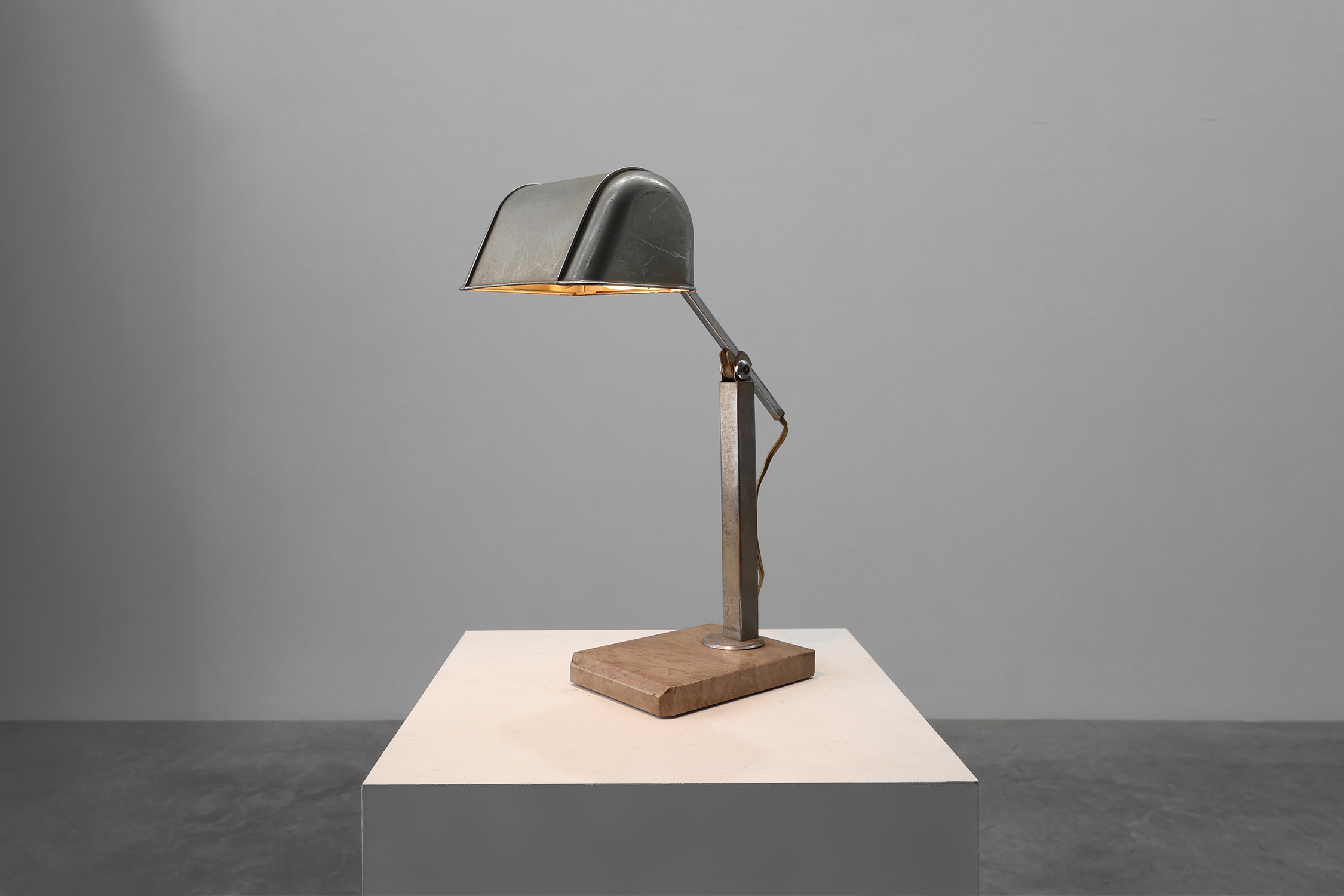 Art Deco Industrial metal and travertin Desk Lamp, Belgium 1930sthumbnail